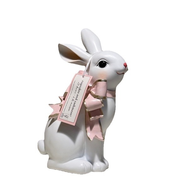 Cupcake & Cashmere Other - CUPCAKE & CASHMERE Easter Bunny White Rabbit With Pink Bow Tabletop Decor NWT